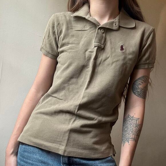 Vintage Ralph Lauren Khaki Green Polo XS Cotton Collared Preppy School Uniform - Picture 3 of 3
